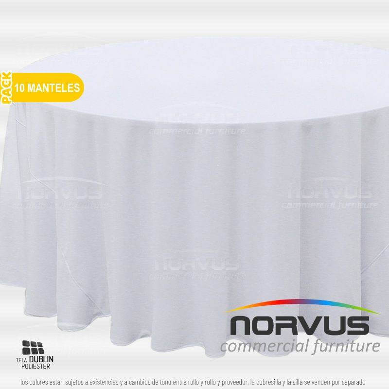 Pack - 10 x Mantel redondo largo 290cm tela Dublin blanco