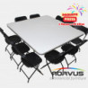 Pack - 2 mesas cuadrada fibra de vidrio y 20 sillas plegables plastico negro