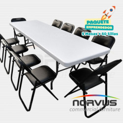 Pack - 5 tablones rectangular plastico inflado y 50 sillas plegables esmalte negro
