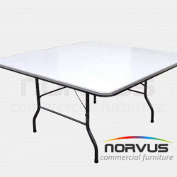  Pack - 5 mesas cuadrada fibra de vidrio y 50 sillas plegables plastico negro