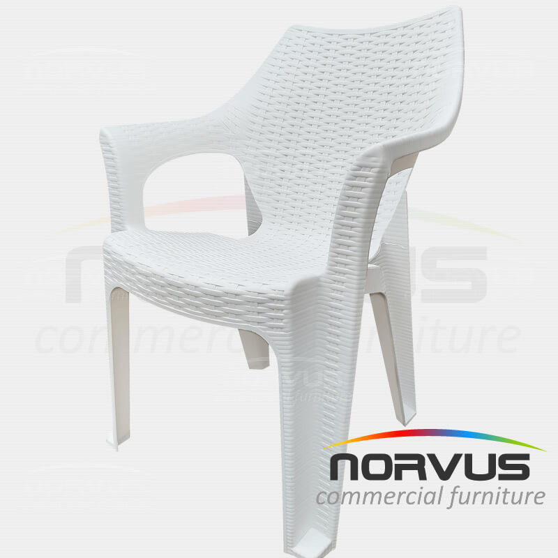 Silla de plastico con brazos Ratan blanco