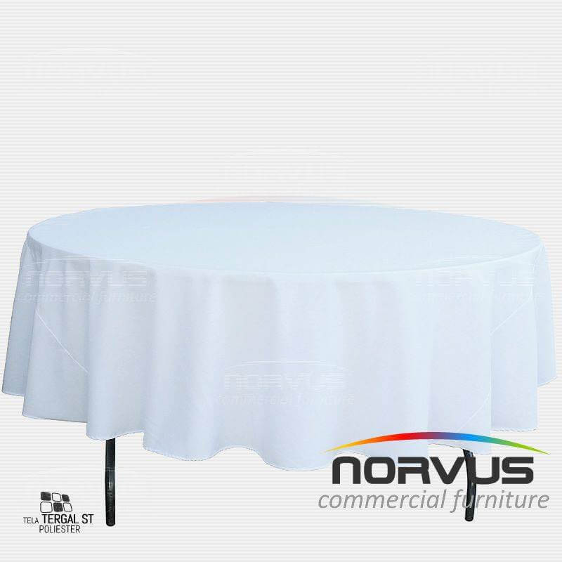Mantel redondo corto 240cm economico tela Tafetan blanco
